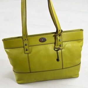 Fossil Yellow Leather Tote with Structured Design